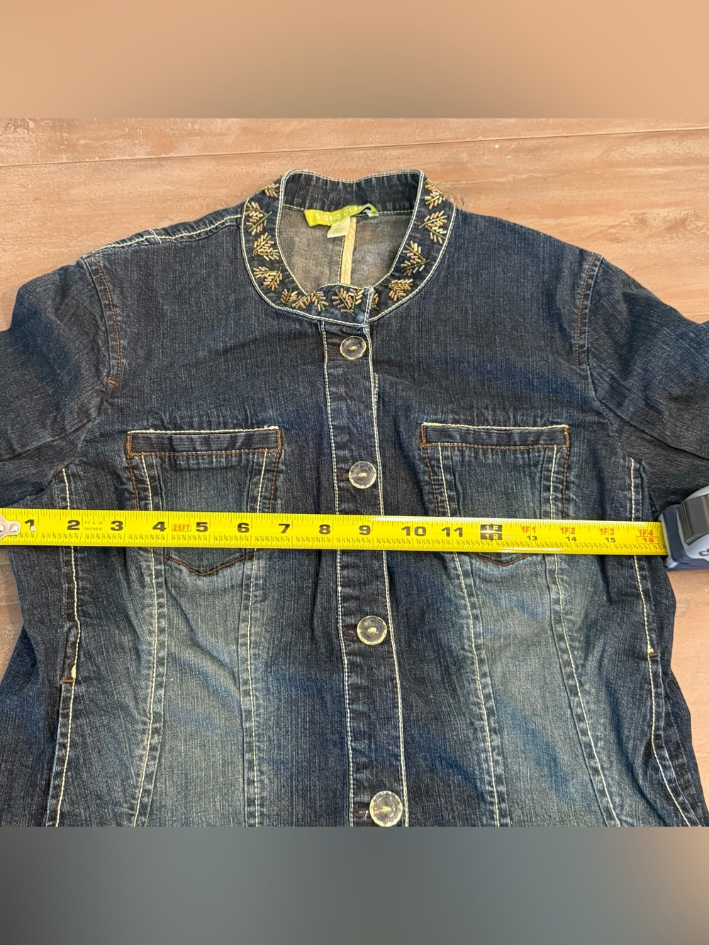 Sigrid Olsen Denim Jacket Beaded Collar Women’s Sz 6 Preowned - Picture 9 of 10